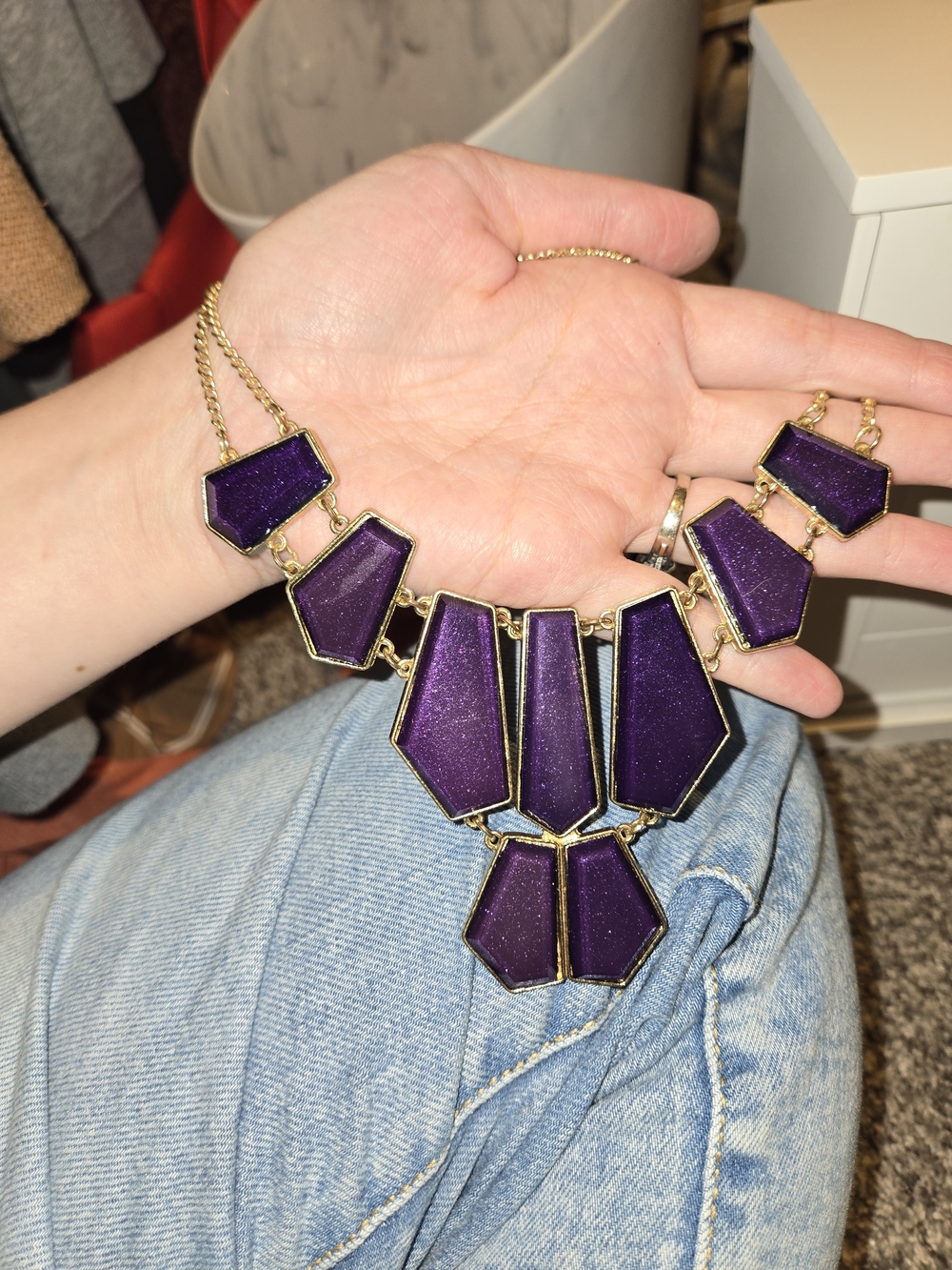 Y2K Gold-Plated Purple Geometric Statement Necklace - Women Jewelry